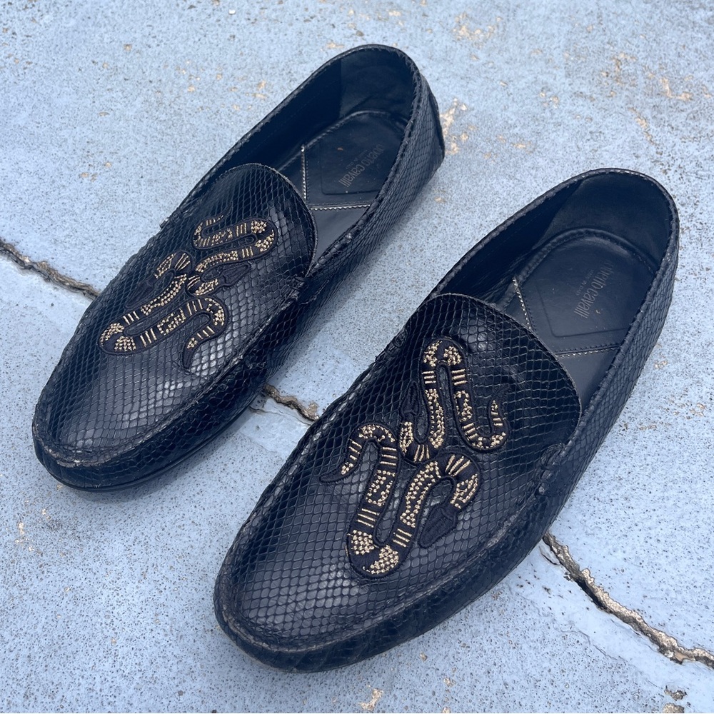 Roberto Cavalli - Black Snake Embossed Loafers